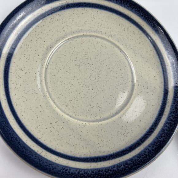 Lot of 4 Vintage Blue Band Speckled Stoneware Cup Saucers 6” Restaurant Style - Picture 4 of 10